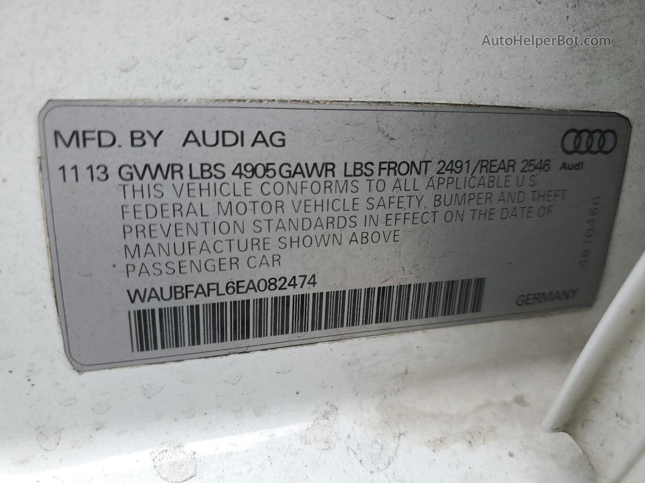 2014 Audi A4 Premium White vin: WAUBFAFL6EA082474