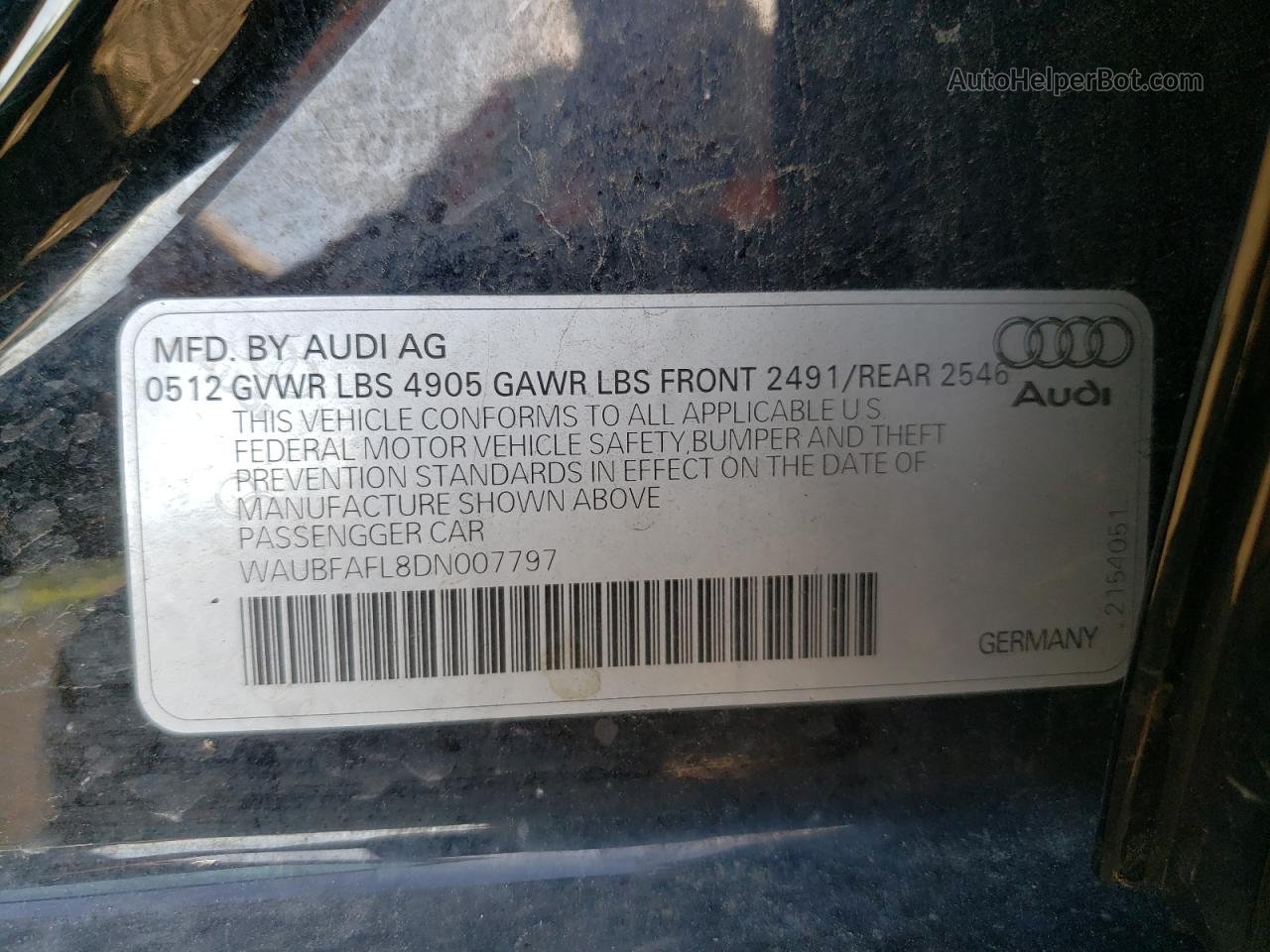 2013 Audi A4 Premium Черный vin: WAUBFAFL8DN007797