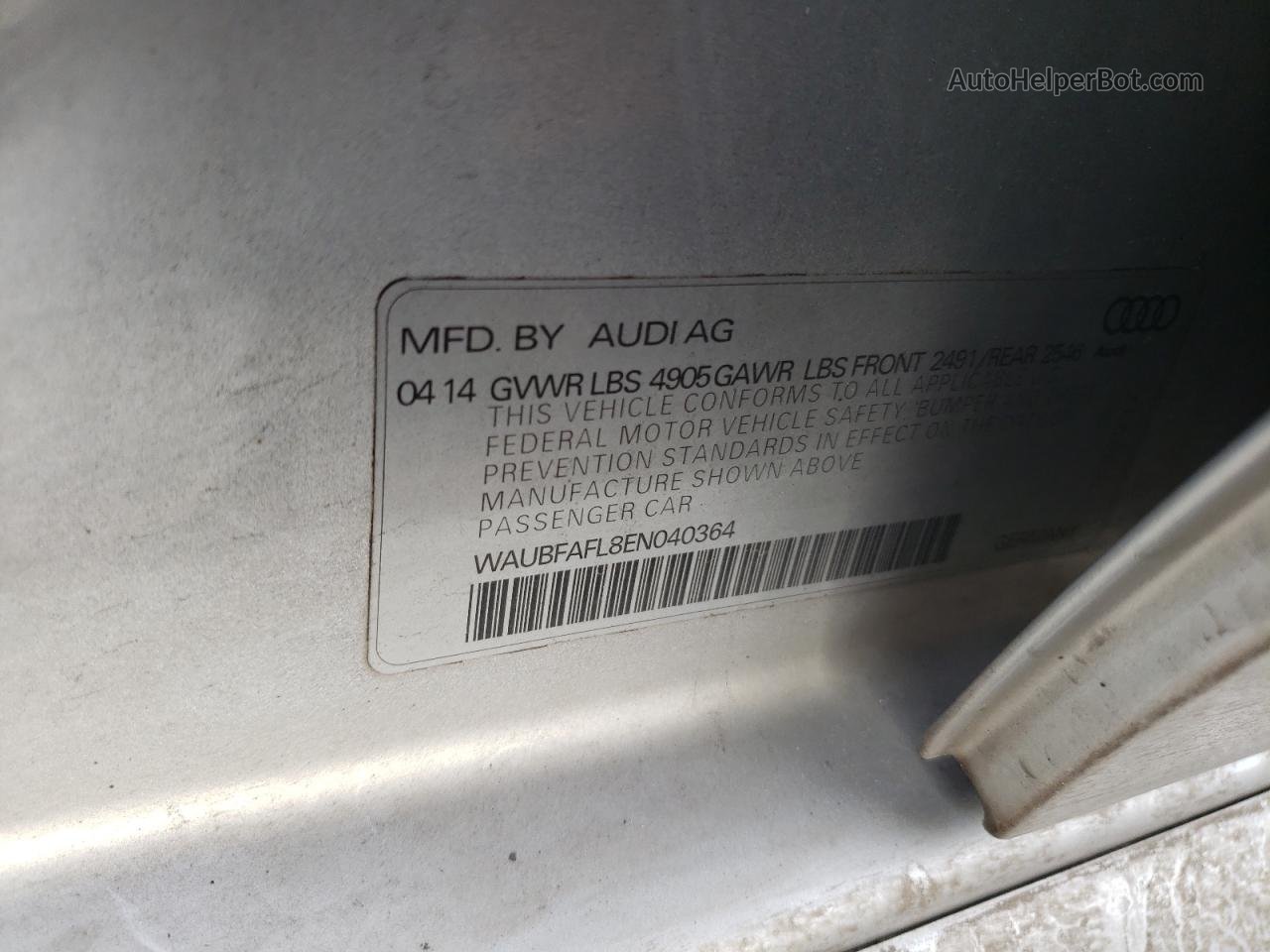 2014 Audi A4 Premium Silver vin: WAUBFAFL8EN040364
