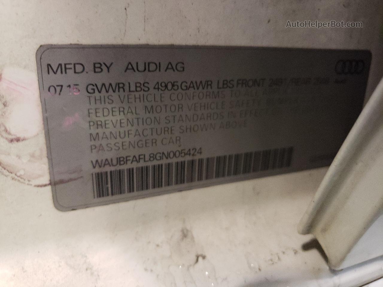 2016 Audi A4 Premium S-line White vin: WAUBFAFL8GN005424