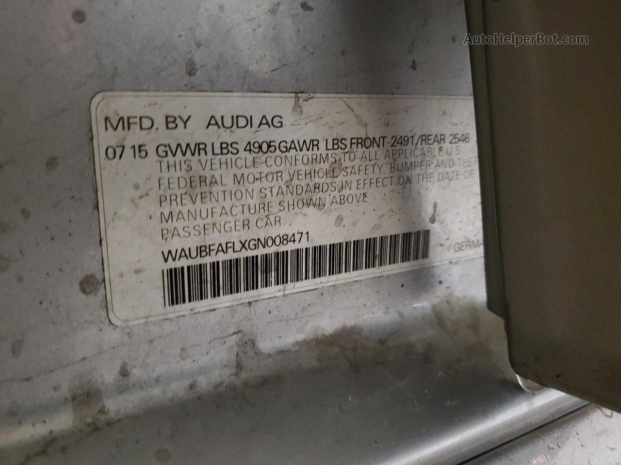 2016 Audi A4 Premium S-line Silver vin: WAUBFAFLXGN008471