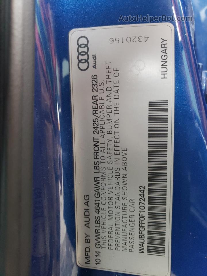 2015 Audi S3 Premium Plus Blue vin: WAUBFGFF0F1072442