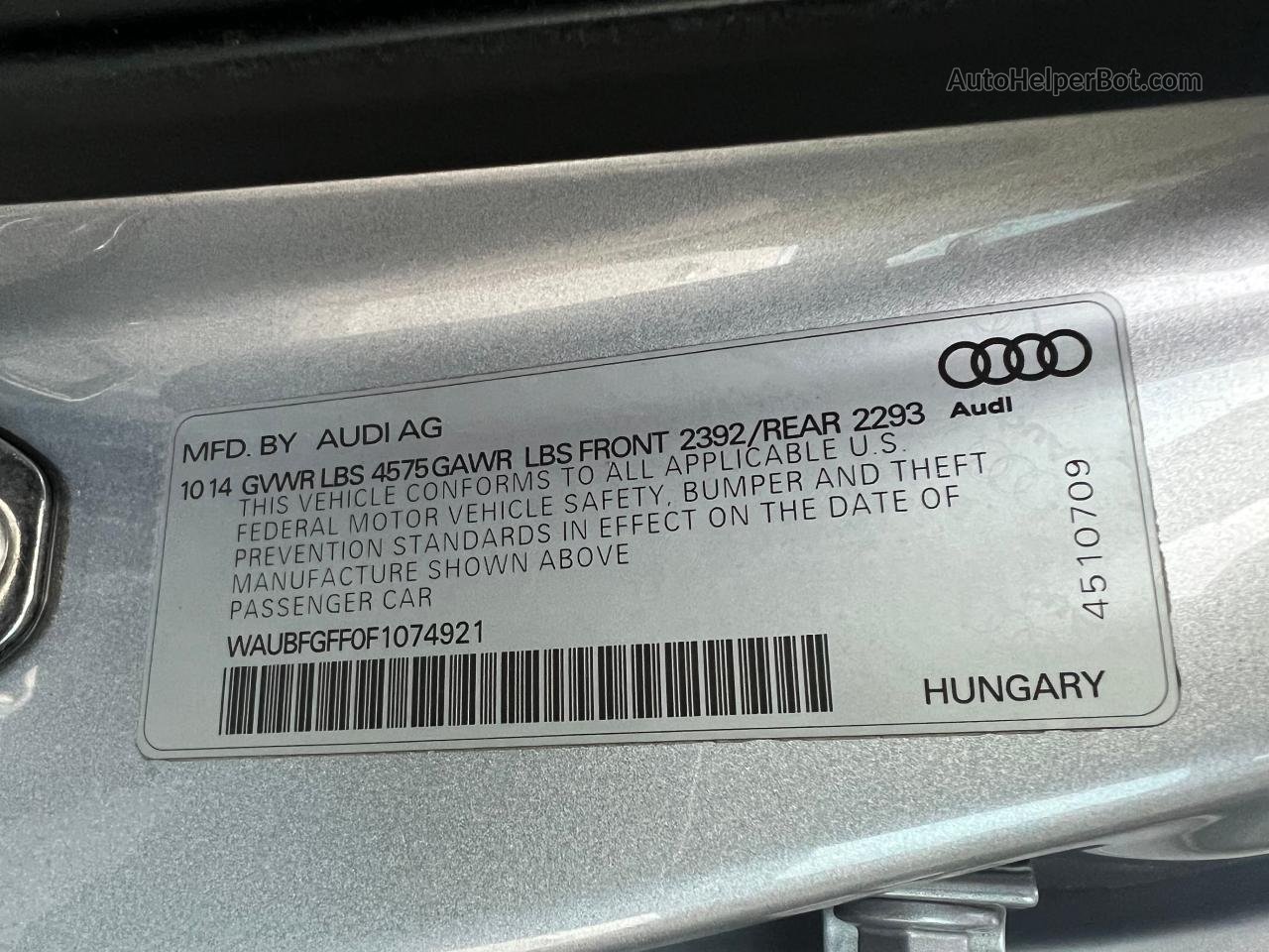 2015 Audi A3 Premium Silver vin: WAUBFGFF0F1074921