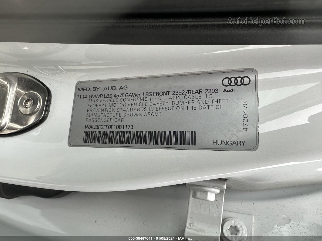 2015 Audi S3/a3 2.0t Premium White vin: WAUBFGFF0F1081173