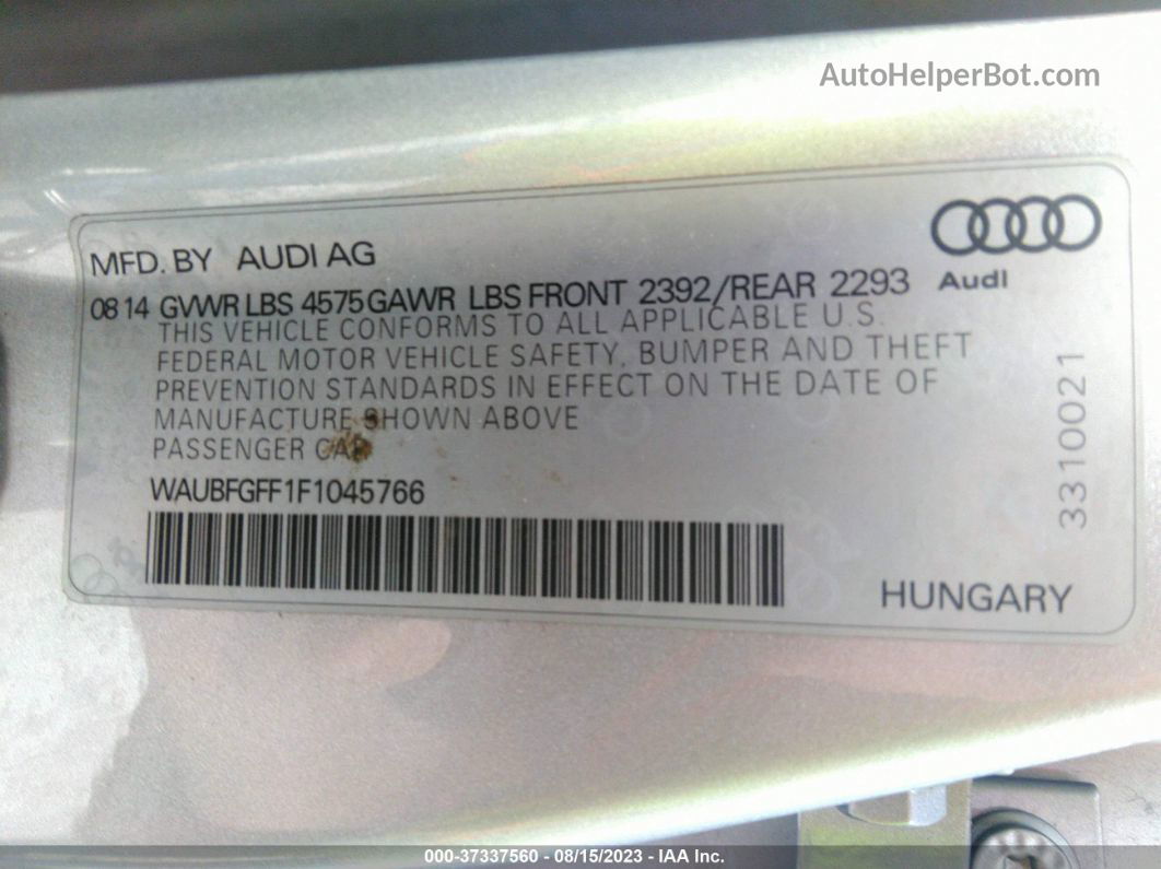 2015 Audi S3/a3 2.0t Premium Silver vin: WAUBFGFF1F1045766