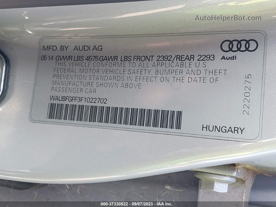 2015 Audi A3 2.0t Premium Silver vin: WAUBFGFF3F1022702
