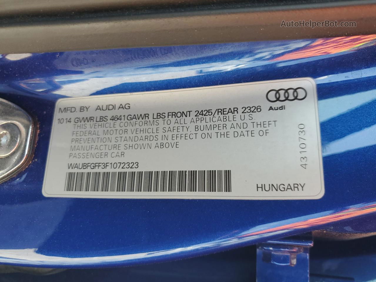2015 Audi S3 Premium Plus Blue vin: WAUBFGFF3F1072323