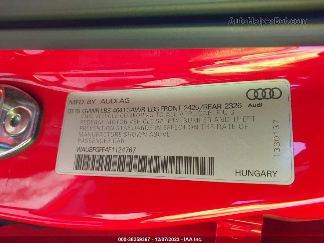 2015 Audi S3 2.0t Premium Plus Красный vin: WAUBFGFF4F1124767