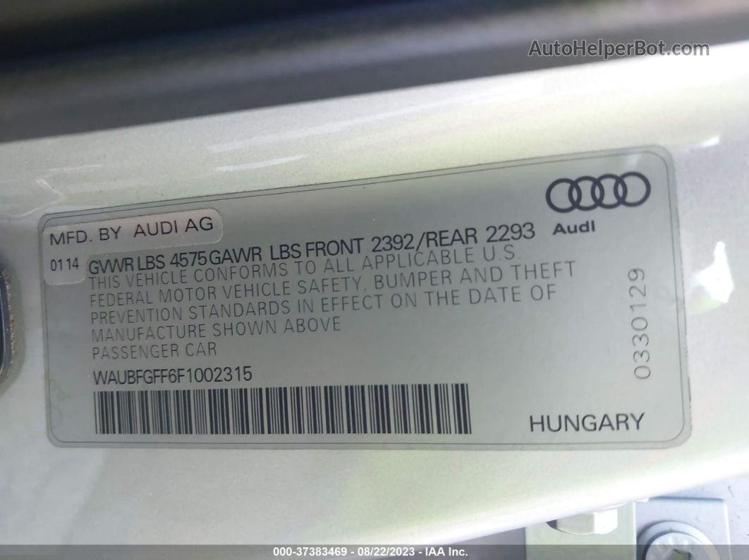 2015 Audi S3/a3 2.0t Premium Серебряный vin: WAUBFGFF6F1002315