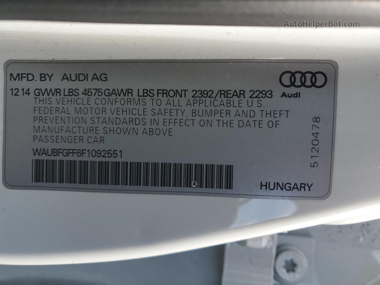 2015 Audi A3 Premium Белый vin: WAUBFGFF6F1092551