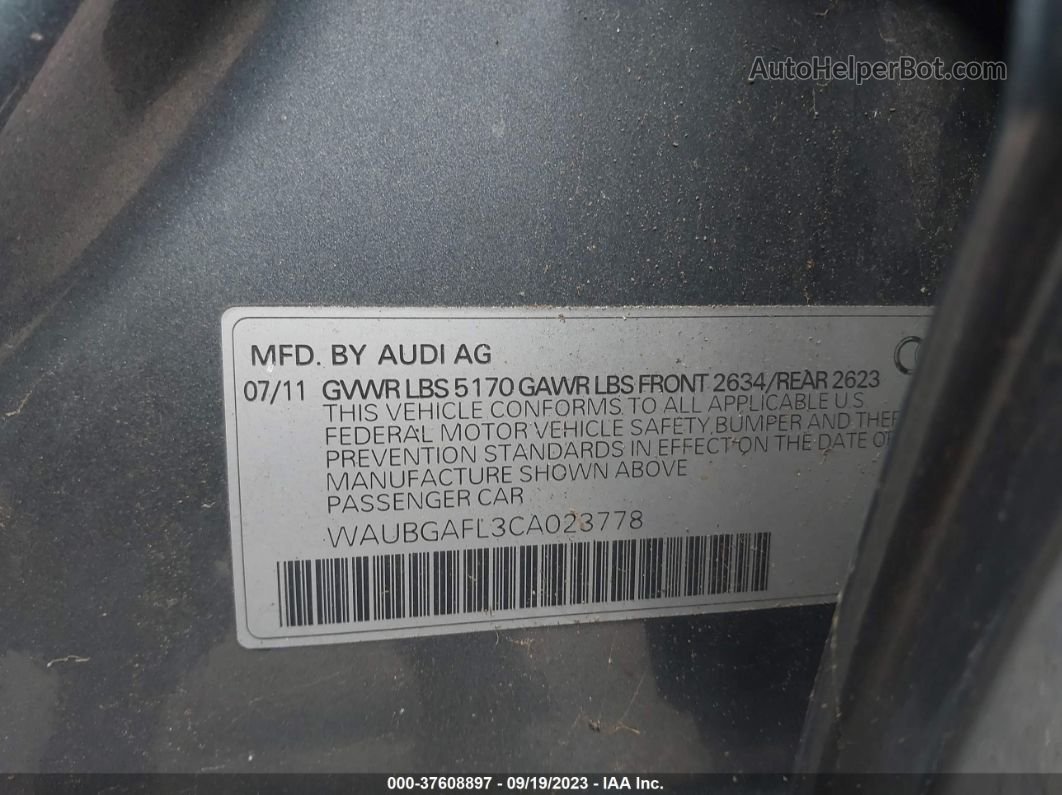 2012 Audi S4 3.0 Premium Plus Gray vin: WAUBGAFL3CA023778