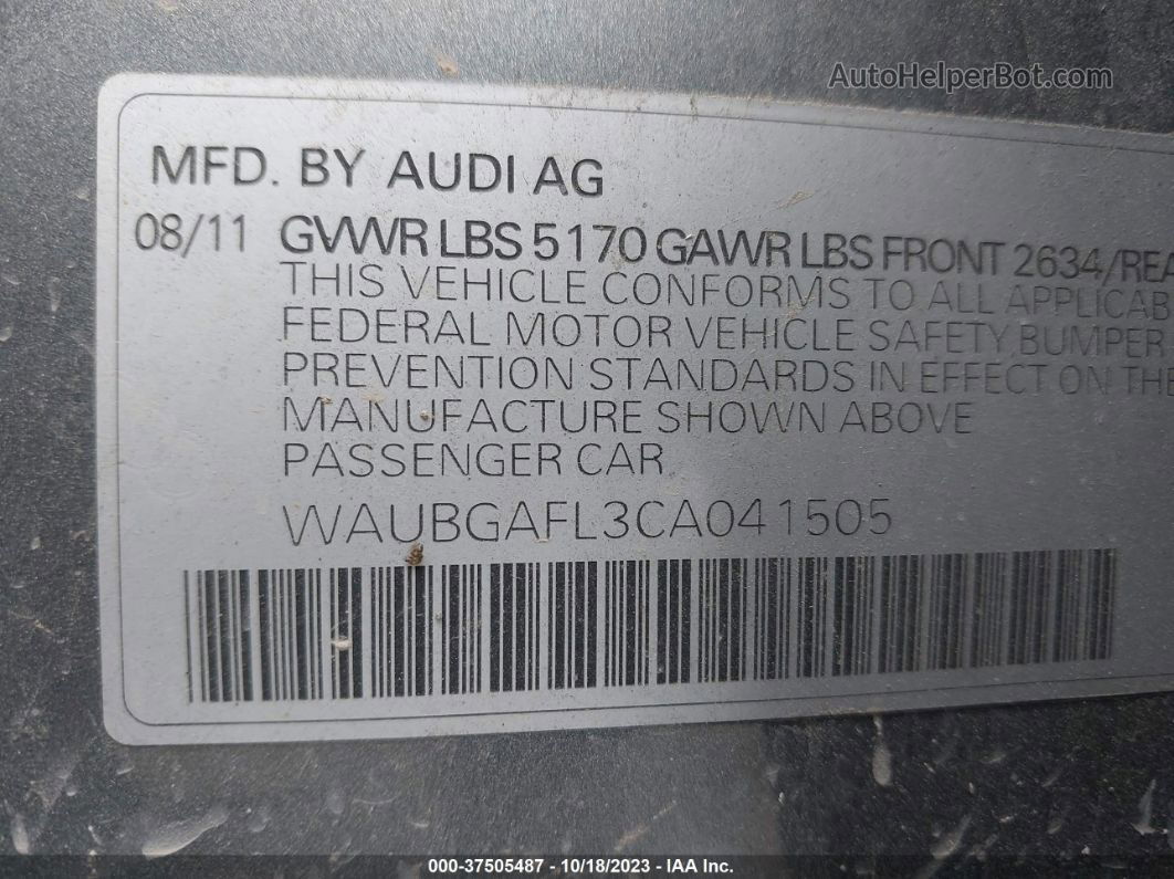 2012 Audi S4 Premium Plus Серый vin: WAUBGAFL3CA041505