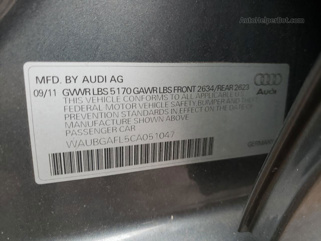 2012 Audi S4 Premium Plus Серый vin: WAUBGAFL5CA051047