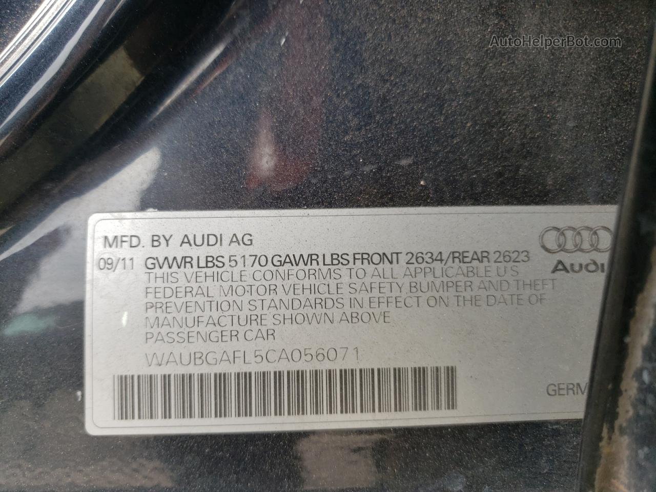 2012 Audi S4 Premium Plus Угольный vin: WAUBGAFL5CA056071