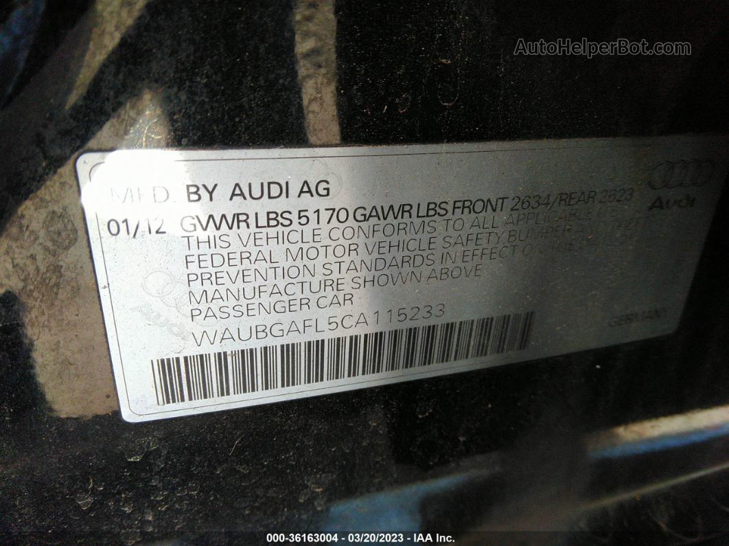 2012 Audi S4 3.0 Premium Plus Black vin: WAUBGAFL5CA115233