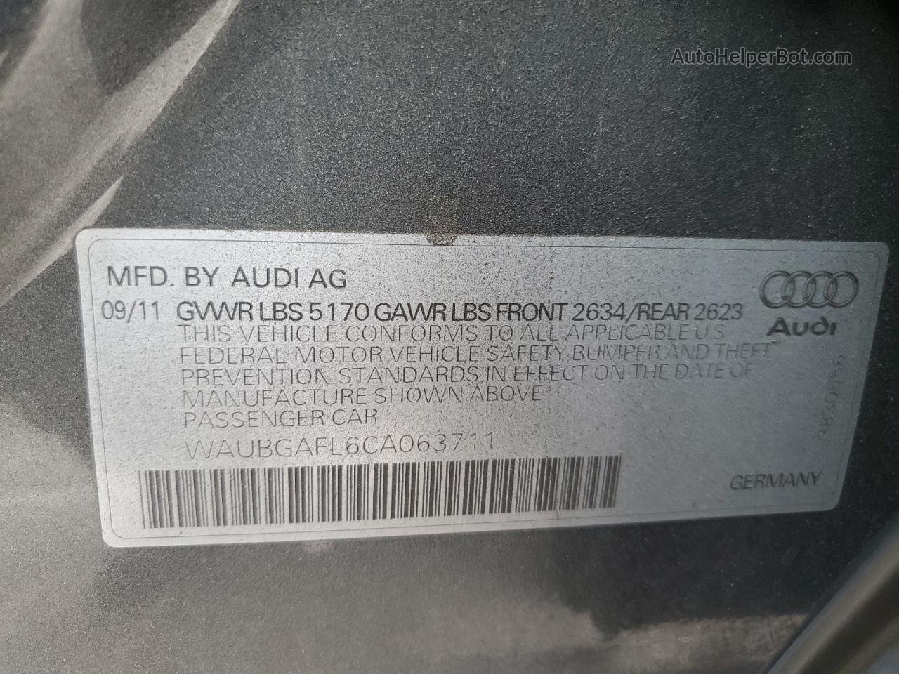 2012 Audi S4 Premium Plus Серый vin: WAUBGAFL6CA063711