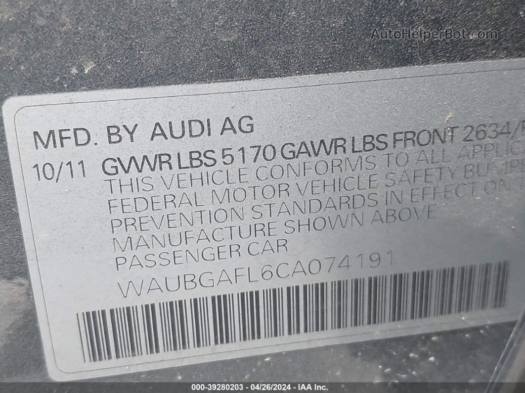 2012 Audi S4 3.0 Premium Plus Gray vin: WAUBGAFL6CA074191