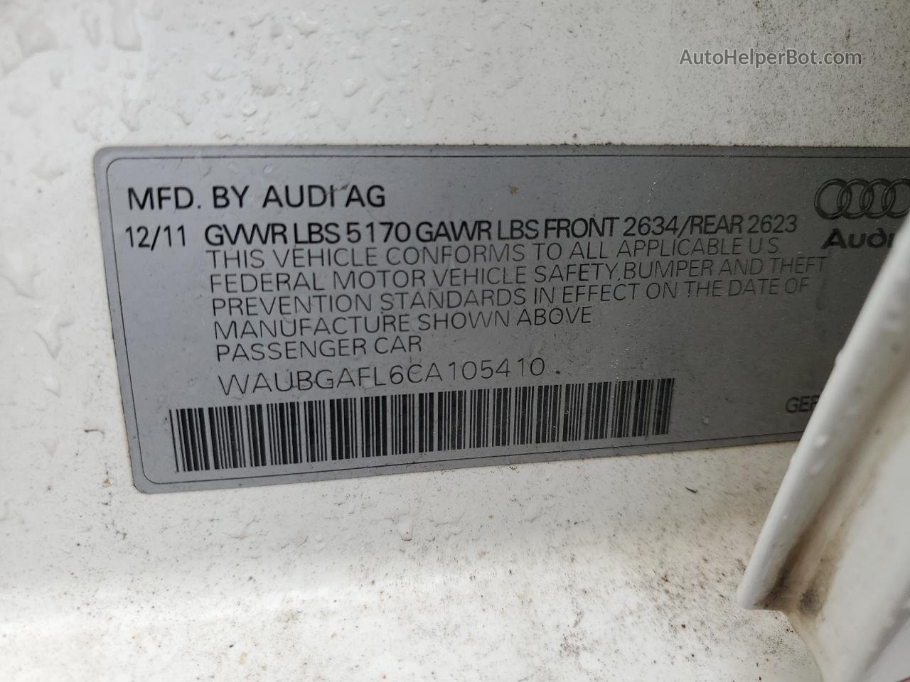 2012 Audi S4 Premium Plus Белый vin: WAUBGAFL6CA105410
