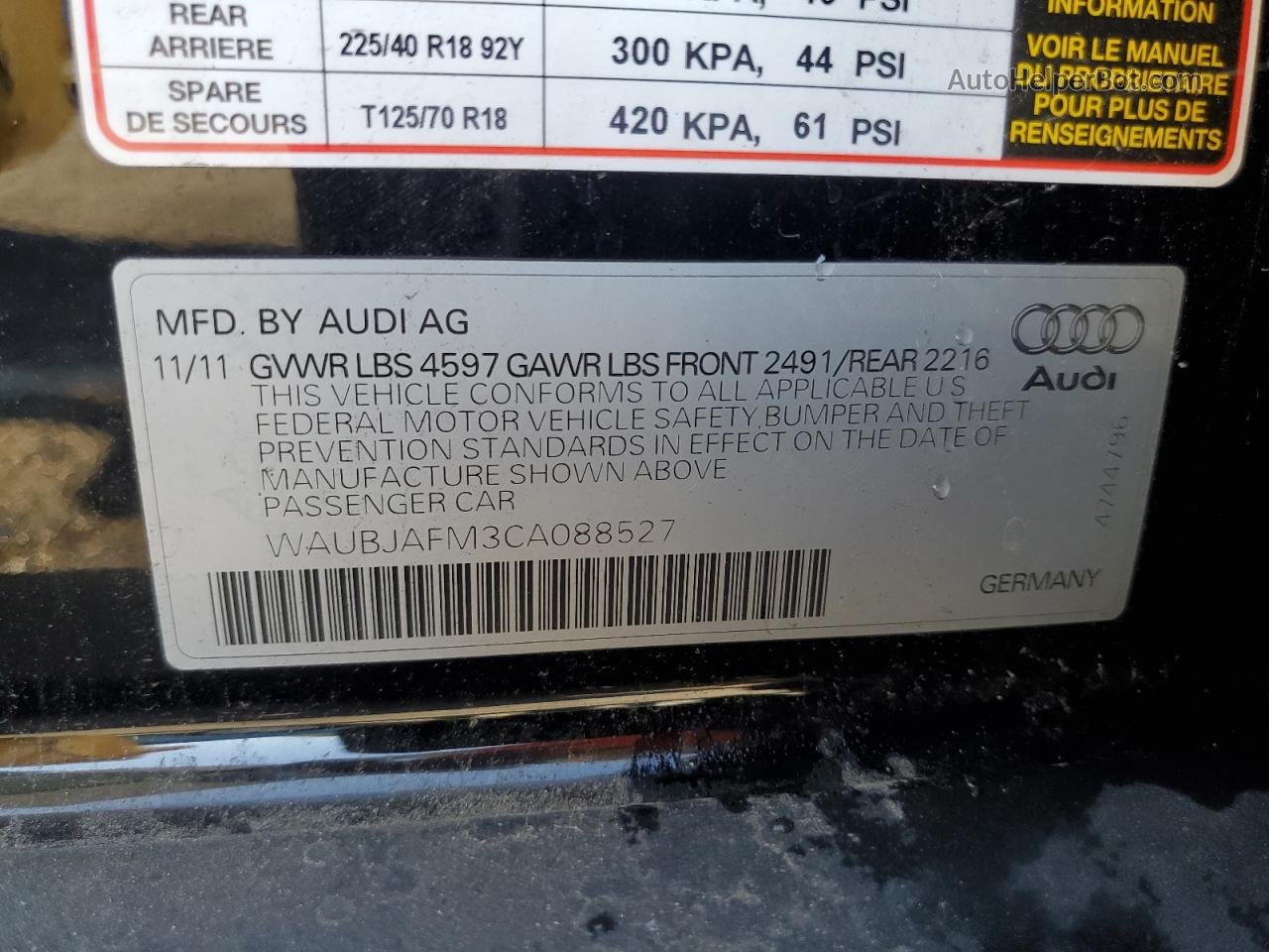2012 Audi A3 Premium Black vin: WAUBJAFM3CA088527