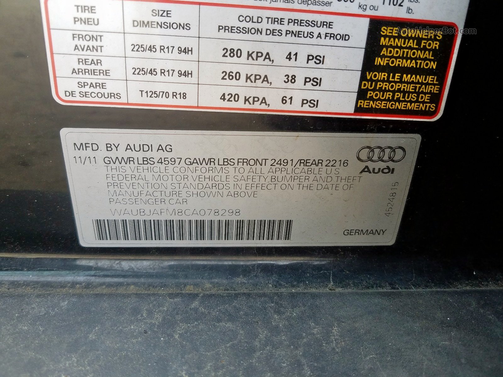 2012 Audi A3 Premium Black vin: WAUBJAFM8CA078298