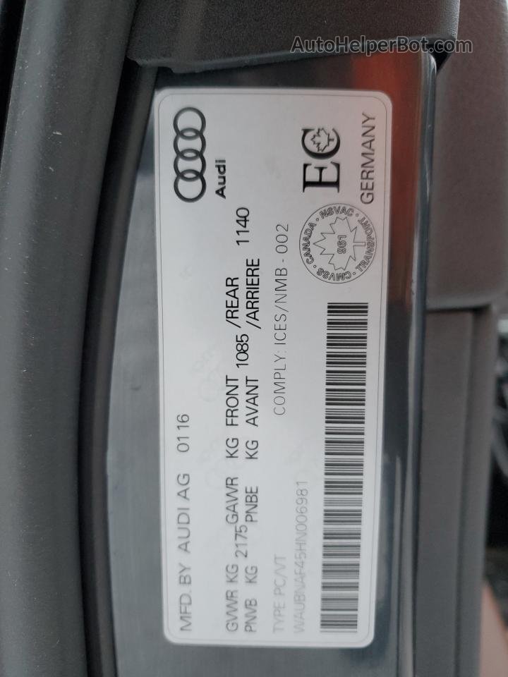 2017 Audi A4 Progressiv Серый vin: WAUBNAF45HN006981