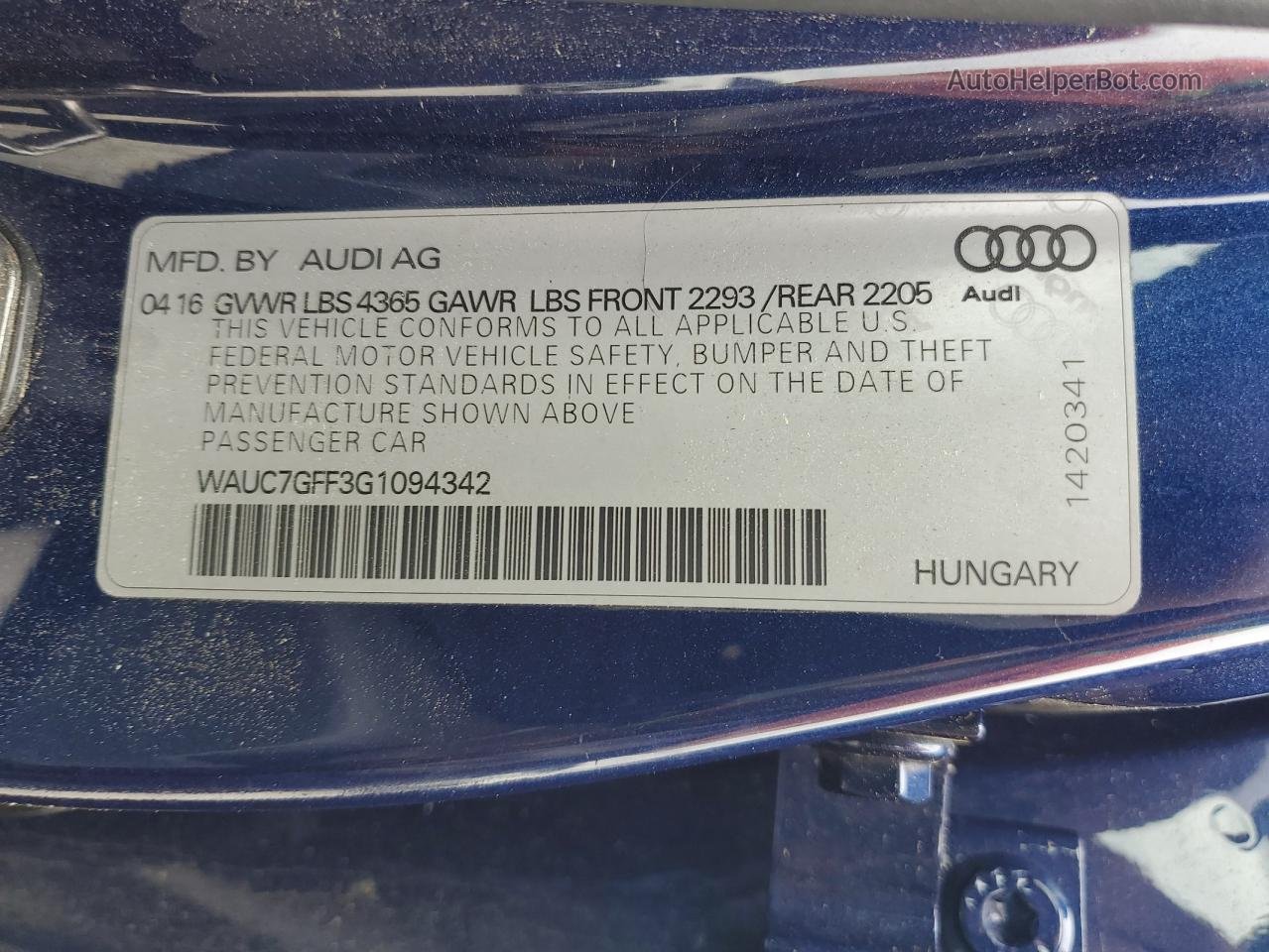 2016 Audi A3 Premium Plus Blue vin: WAUC7GFF3G1094342