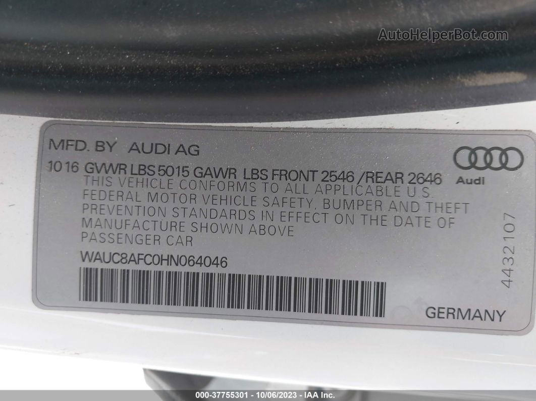 2017 Audi A6 2.0t Premium White vin: WAUC8AFC0HN064046