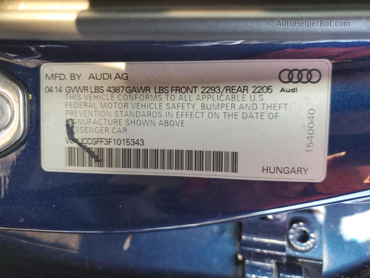 2015 Audi A3 Premium Plus Blue vin: WAUCCGFF3F1015343