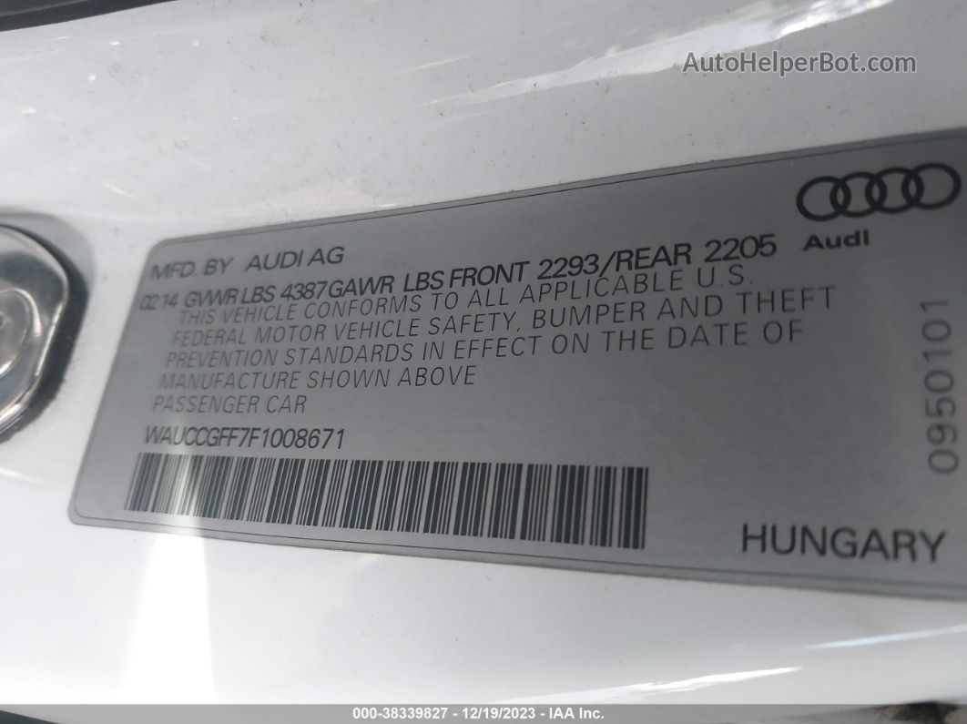 2015 Audi A3 1.8t Premium White vin: WAUCCGFF7F1008671