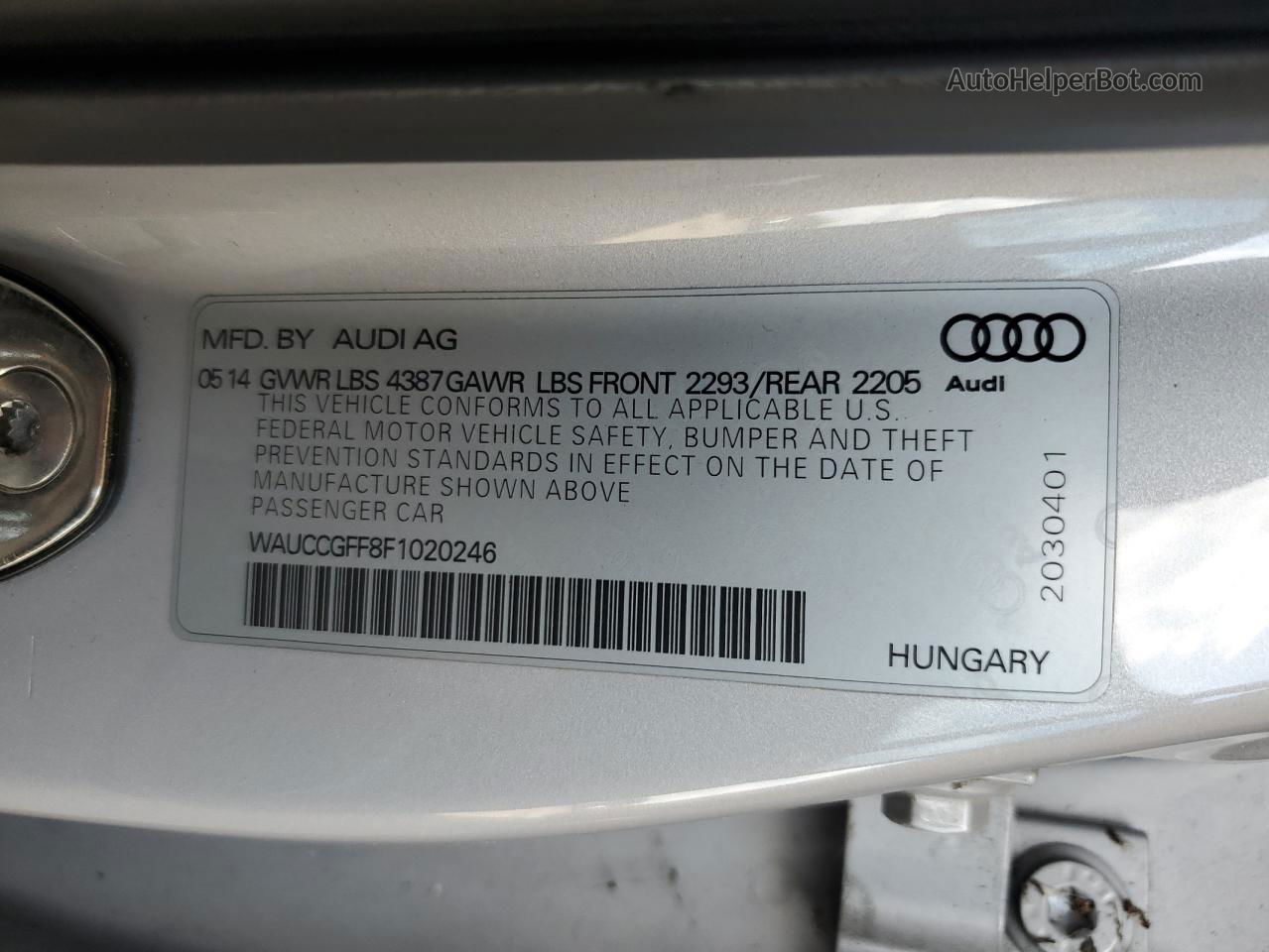 2015 Audi A3 Premium Plus Серебряный vin: WAUCCGFF8F1020246