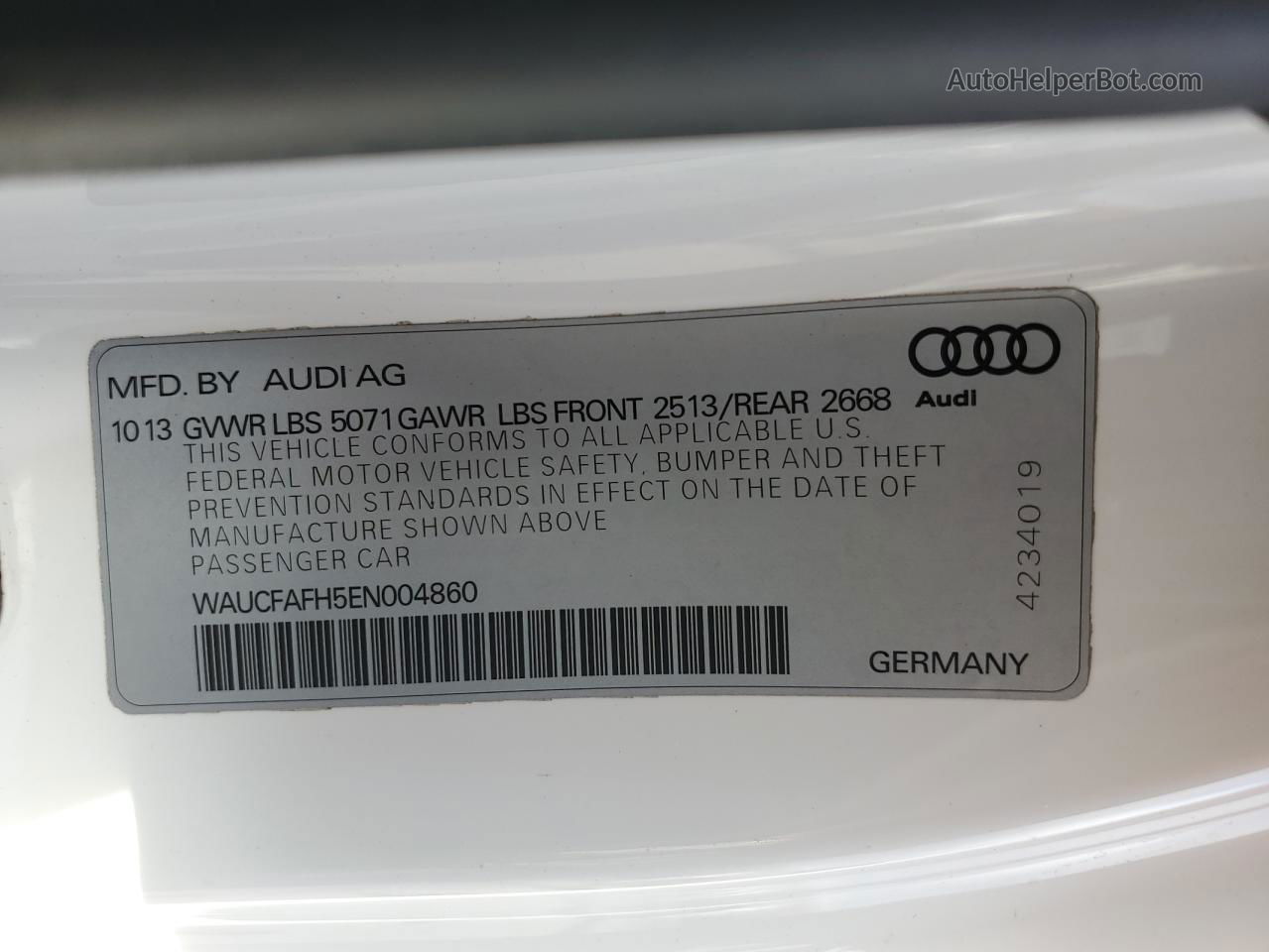 2014 Audi A5 Premium White vin: WAUCFAFH5EN004860