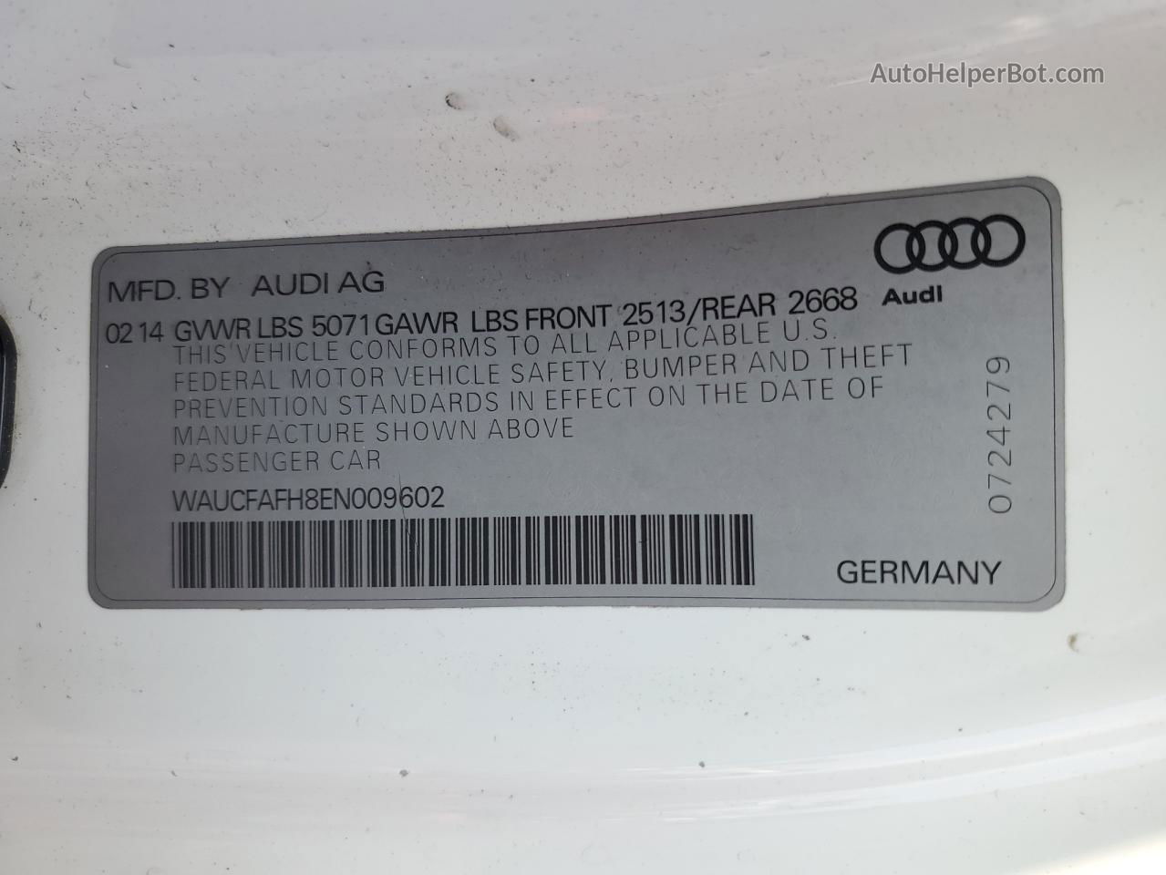 2014 Audi A5 Premium White vin: WAUCFAFH8EN009602