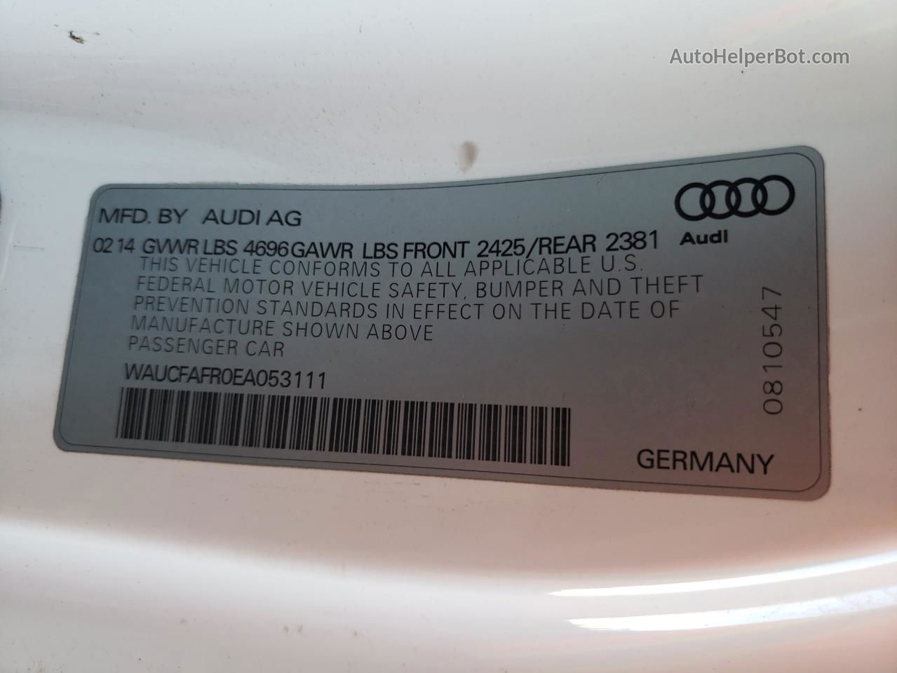 2014 Audi A5 Premium White vin: WAUCFAFR0EA053111