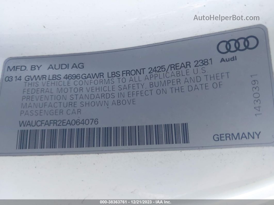 2014 Audi A5 2.0t Premium White vin: WAUCFAFR2EA064076