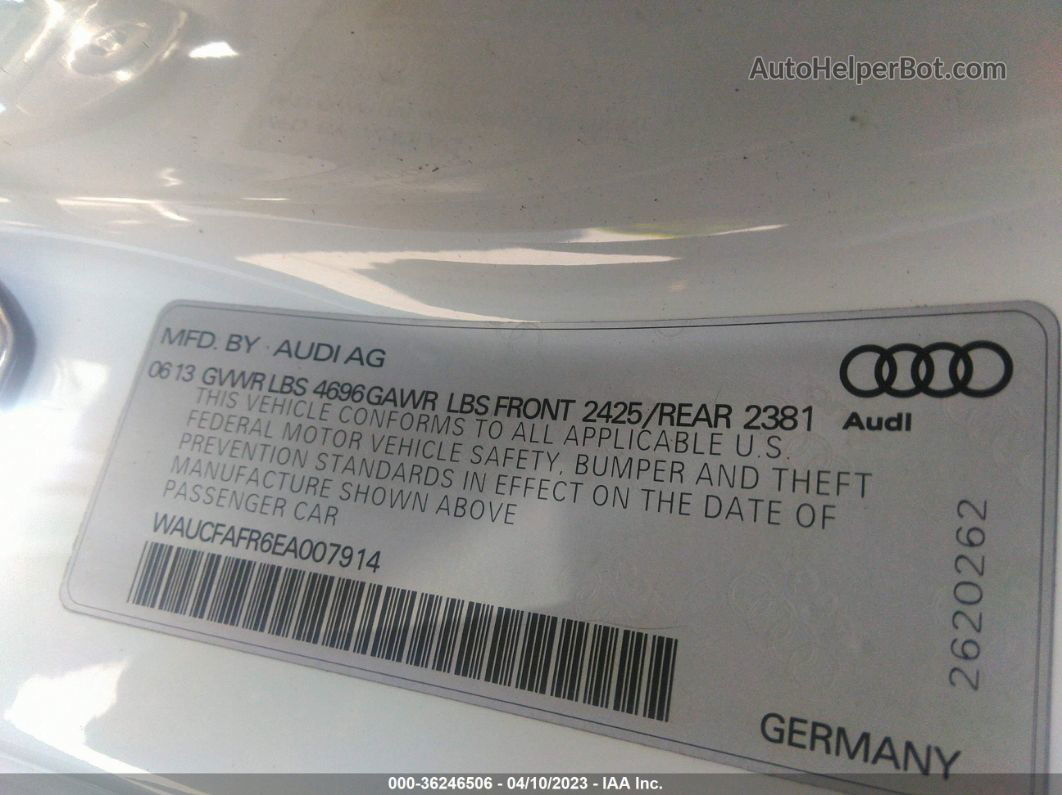 2014 Audi A5 Premium White vin: WAUCFAFR6EA007914