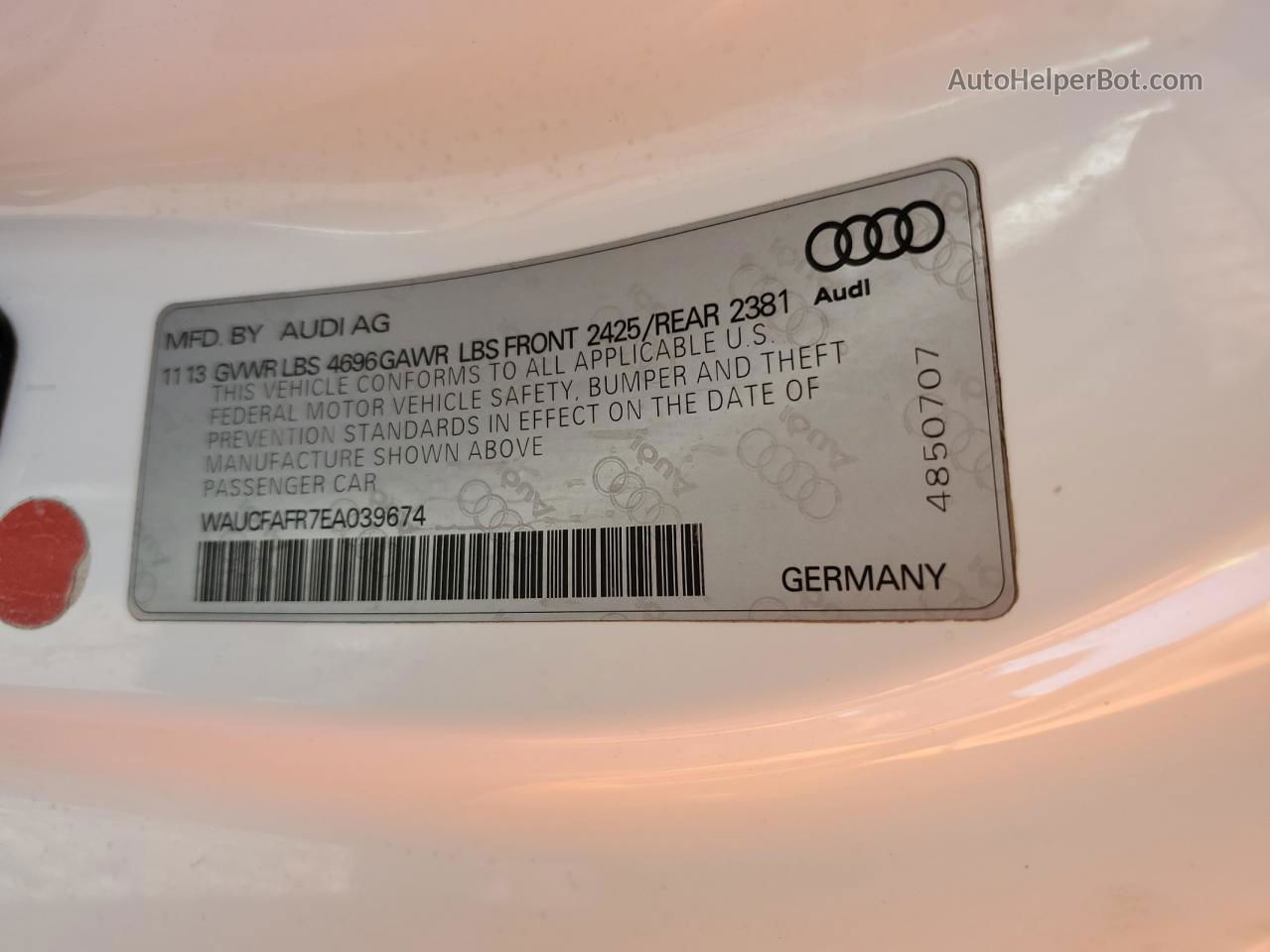 2014 Audi A5 Premium White vin: WAUCFAFR7EA039674