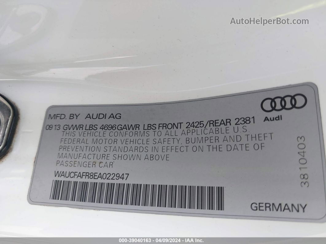 2014 Audi A5 2.0t Premium White vin: WAUCFAFR8EA022947