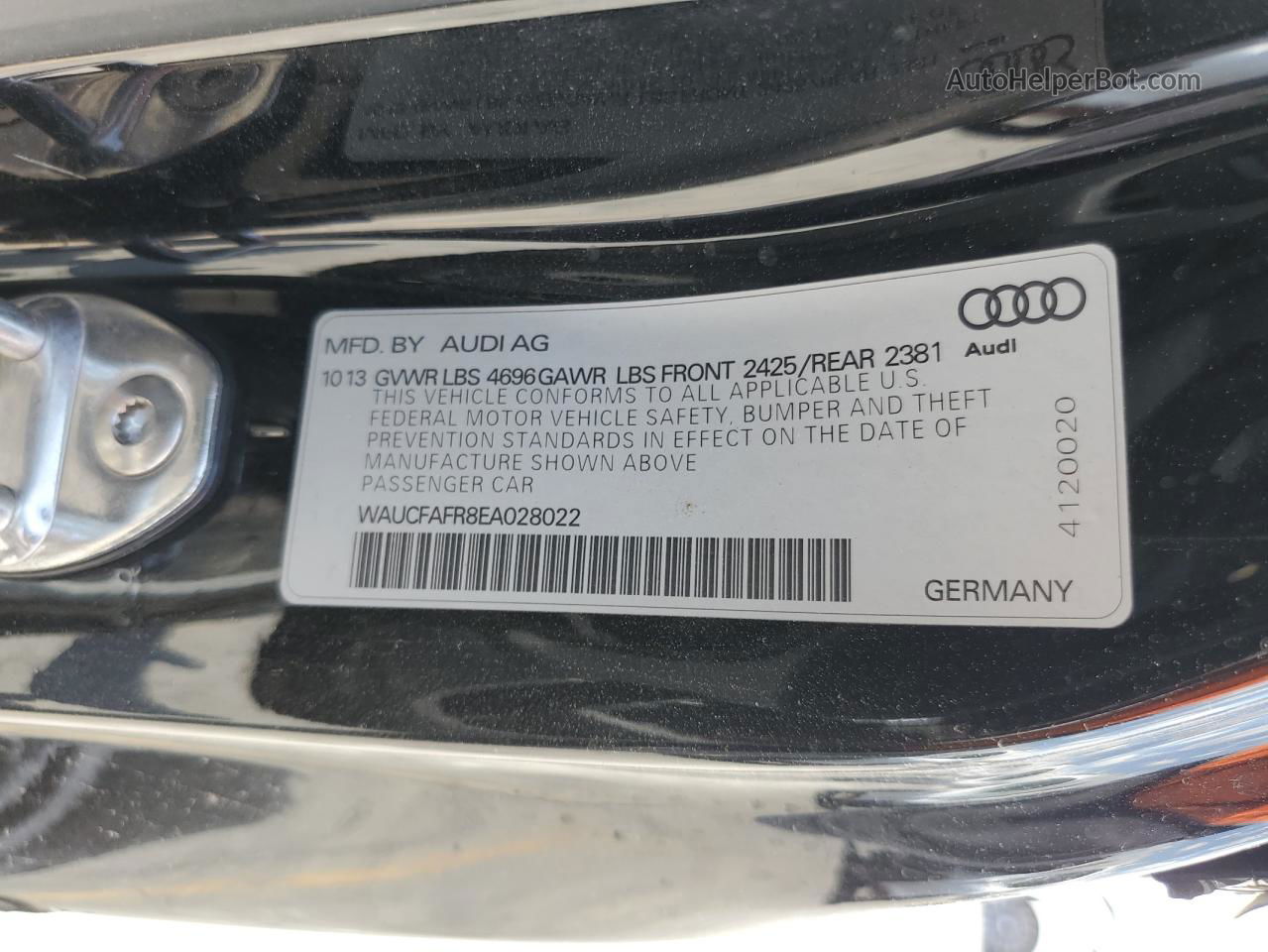 2014 Audi A5 Premium Черный vin: WAUCFAFR8EA028022