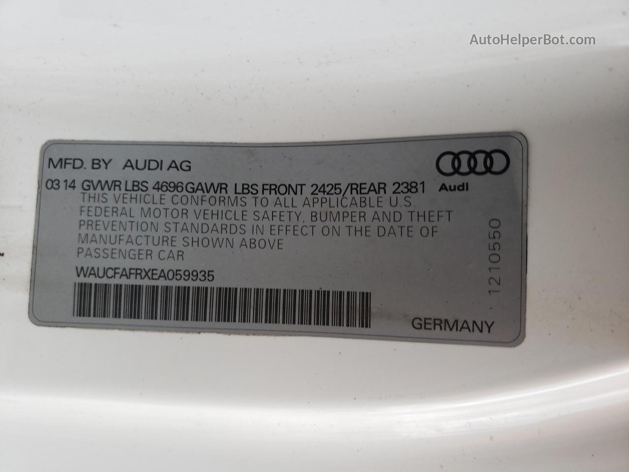 2014 Audi A5 Premium White vin: WAUCFAFRXEA059935