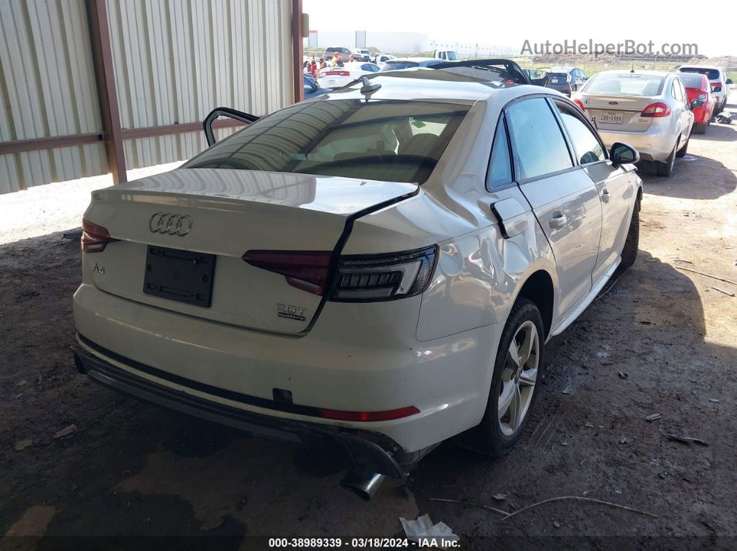 2018 Audi A4   White vin: WAUDNAF40JA068598