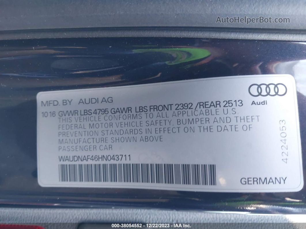 2017 Audi A4 2.0t Season Of Audi Premium Dark Blue vin: WAUDNAF46HN043711