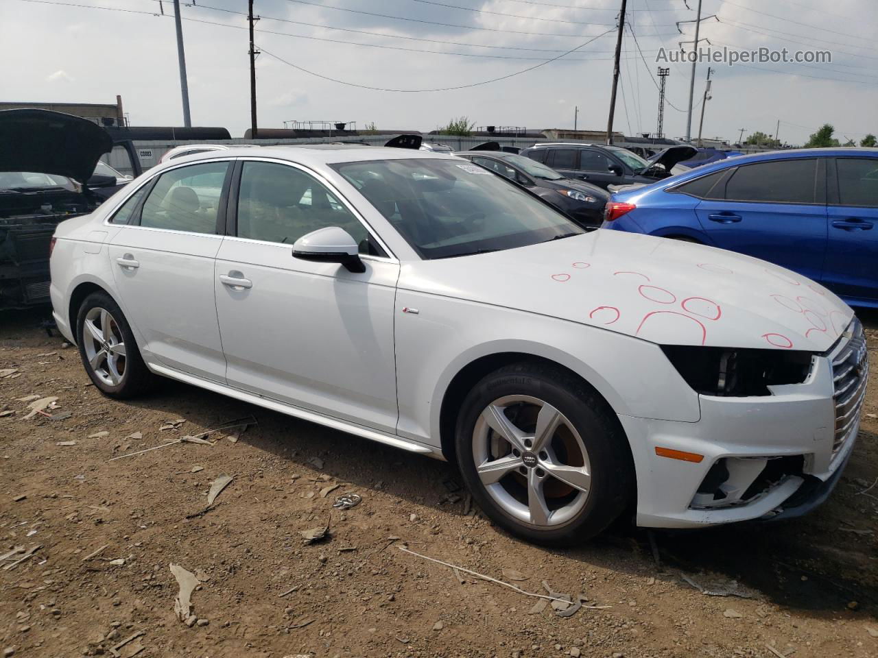 2019 Audi A4 Premium White vin: WAUDNAF48KA016542