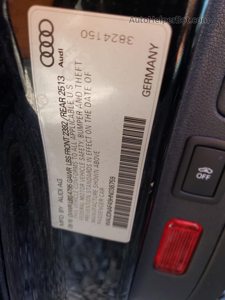 2017 Audi A4 Premium Черный vin: WAUDNAF49HN038759