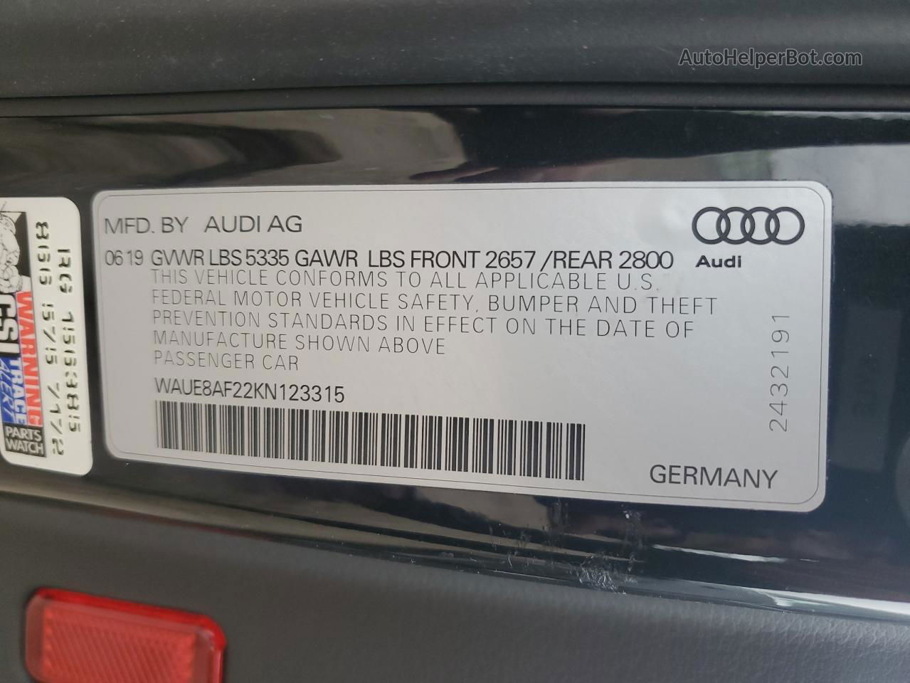 2019 Audi A6 Premium Plus Угольный vin: WAUE8AF22KN123315