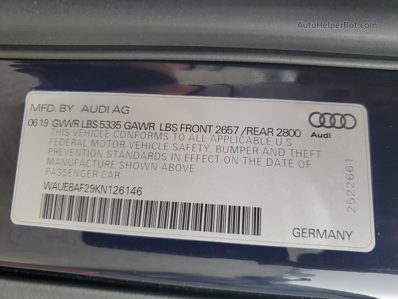 2019 Audi A6 Premium Plus Blue vin: WAUE8AF29KN126146