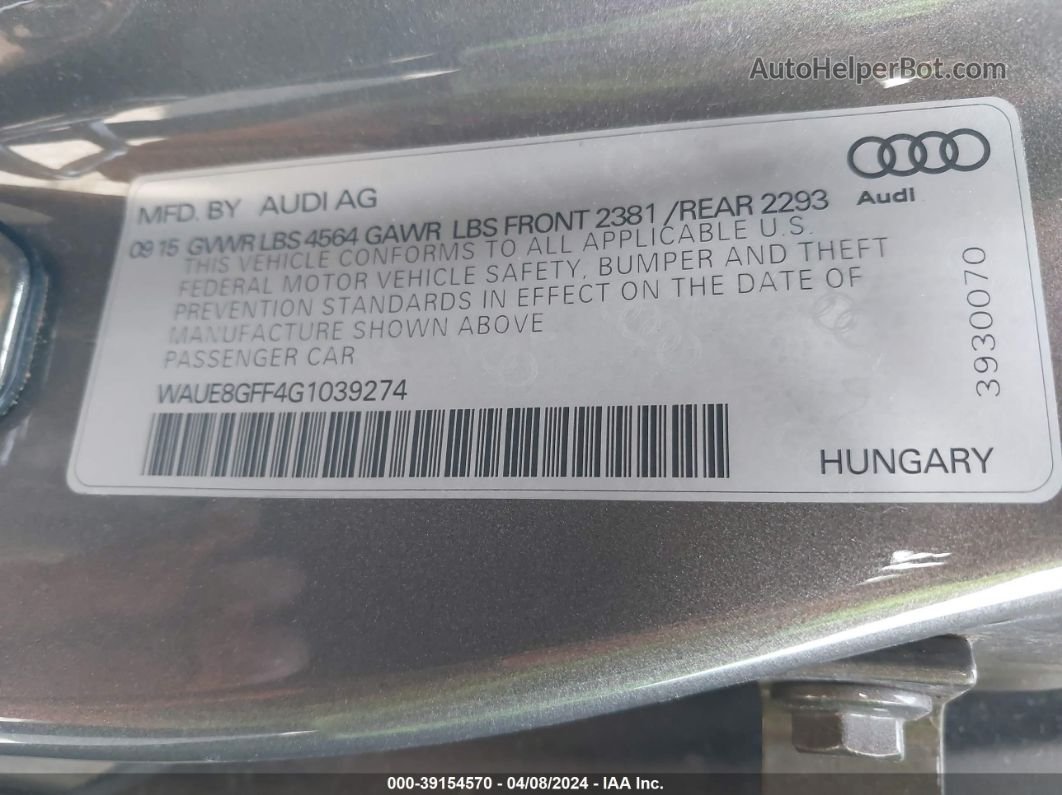 2016 Audi A3 2.0t Premium Gray vin: WAUE8GFF4G1039274