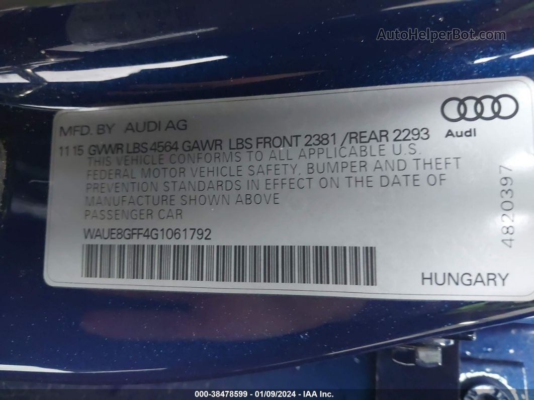 2016 Audi A3 2.0t Premium Синий vin: WAUE8GFF4G1061792