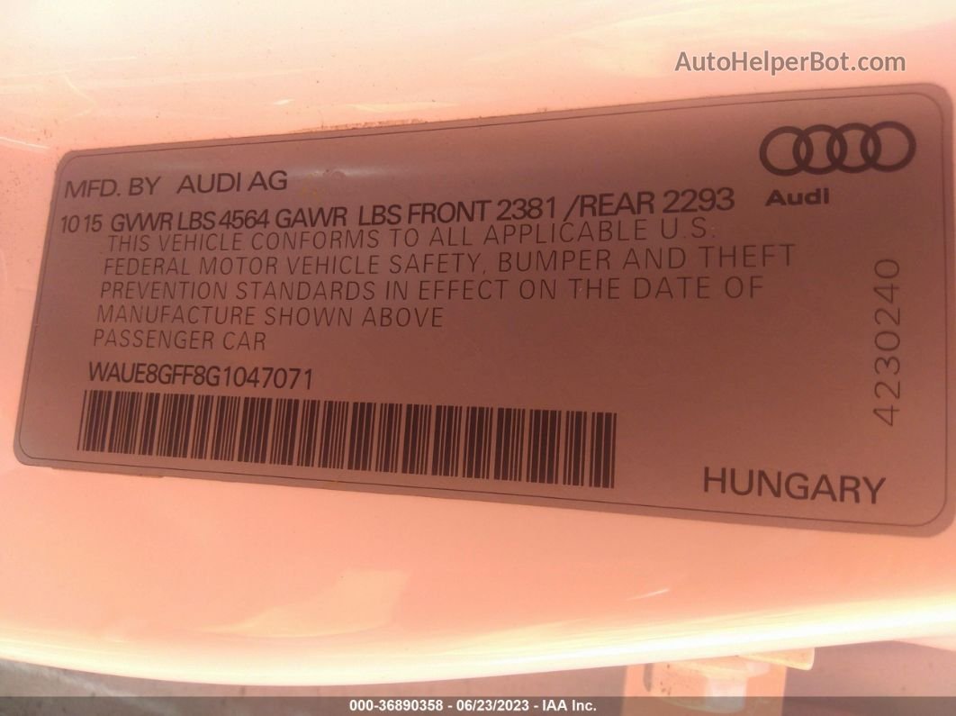 2016 Audi A3 2.0t Premium Plus White vin: WAUE8GFF8G1047071