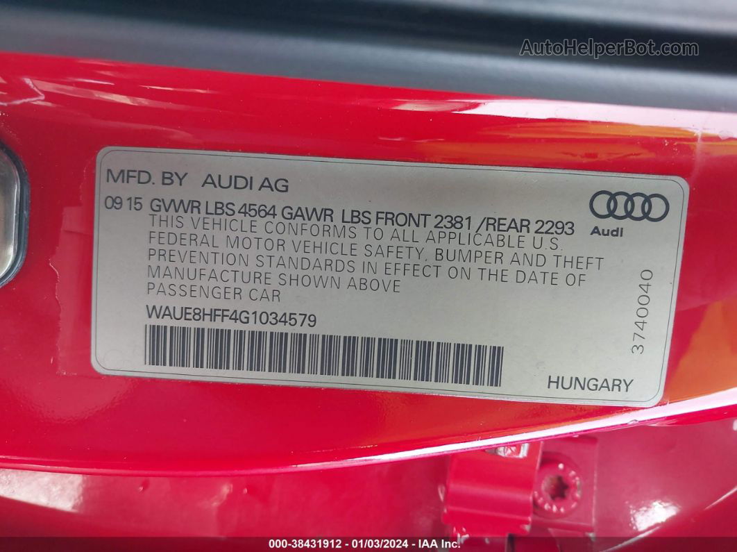 2016 Audi A3 2.0t Premium Красный vin: WAUE8HFF4G1034579