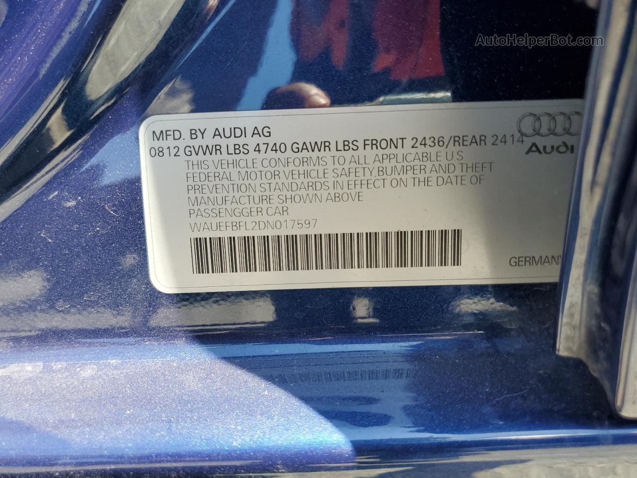 2013 Audi A4 Premium Plus Синий vin: WAUEFBFL2DN017597